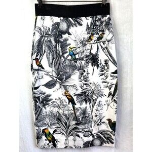 MILLY Women's Tropical Toile Print Pencil Ribbed Elastic Waist Midi Skirt Sz 6
